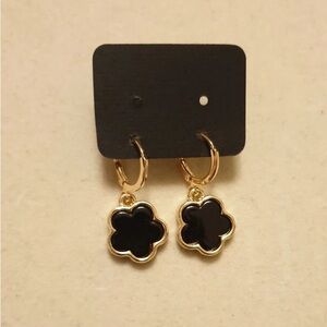 Gold and Black Flower Earrings